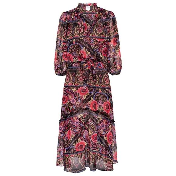 MISA Los Angeles Olivia Puff Paisley Chiffon Midi Dress Cottage Flowy NWT S $395 - Picture 2 of 4